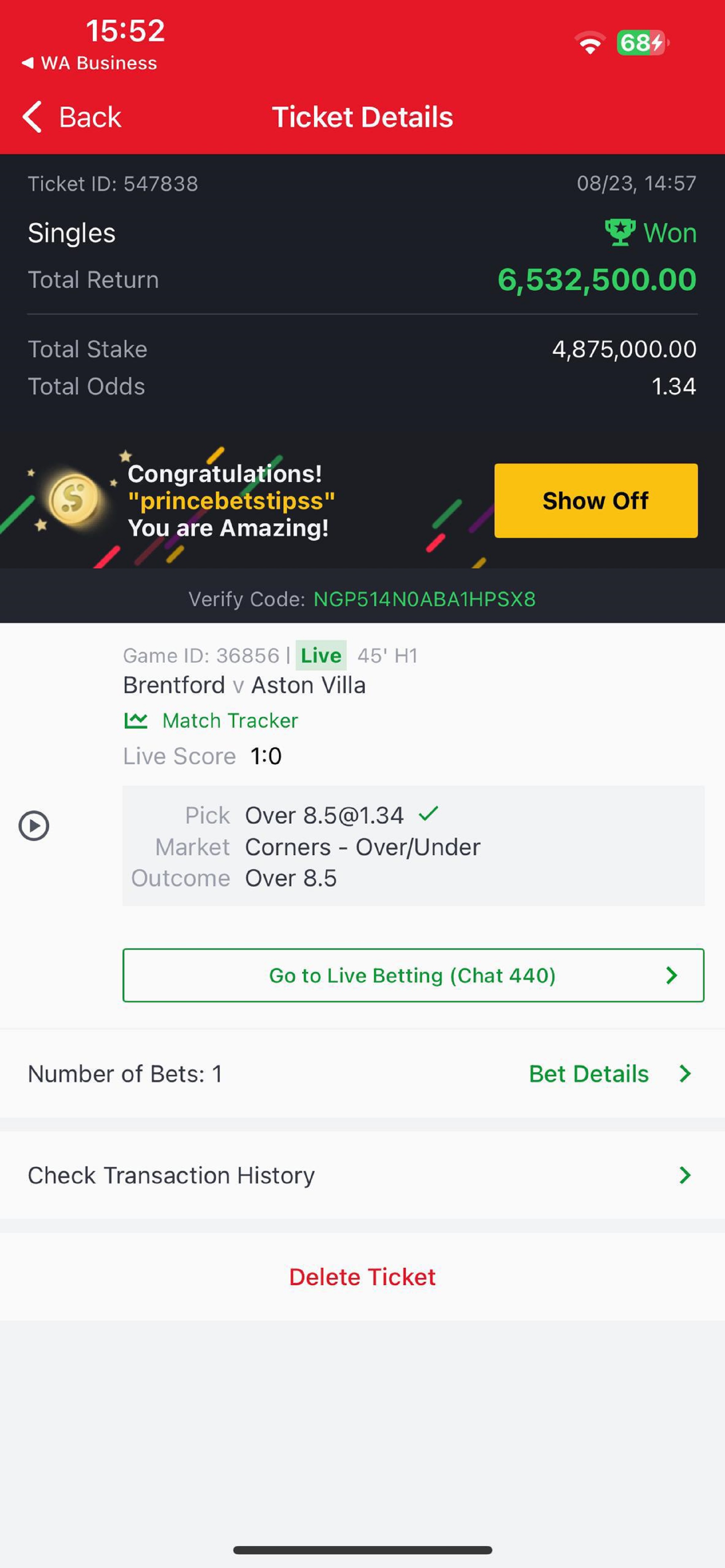 Winning Ticket 1