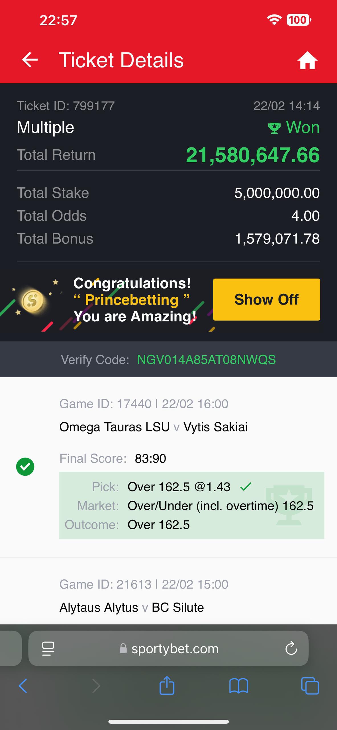 Winning Ticket 5